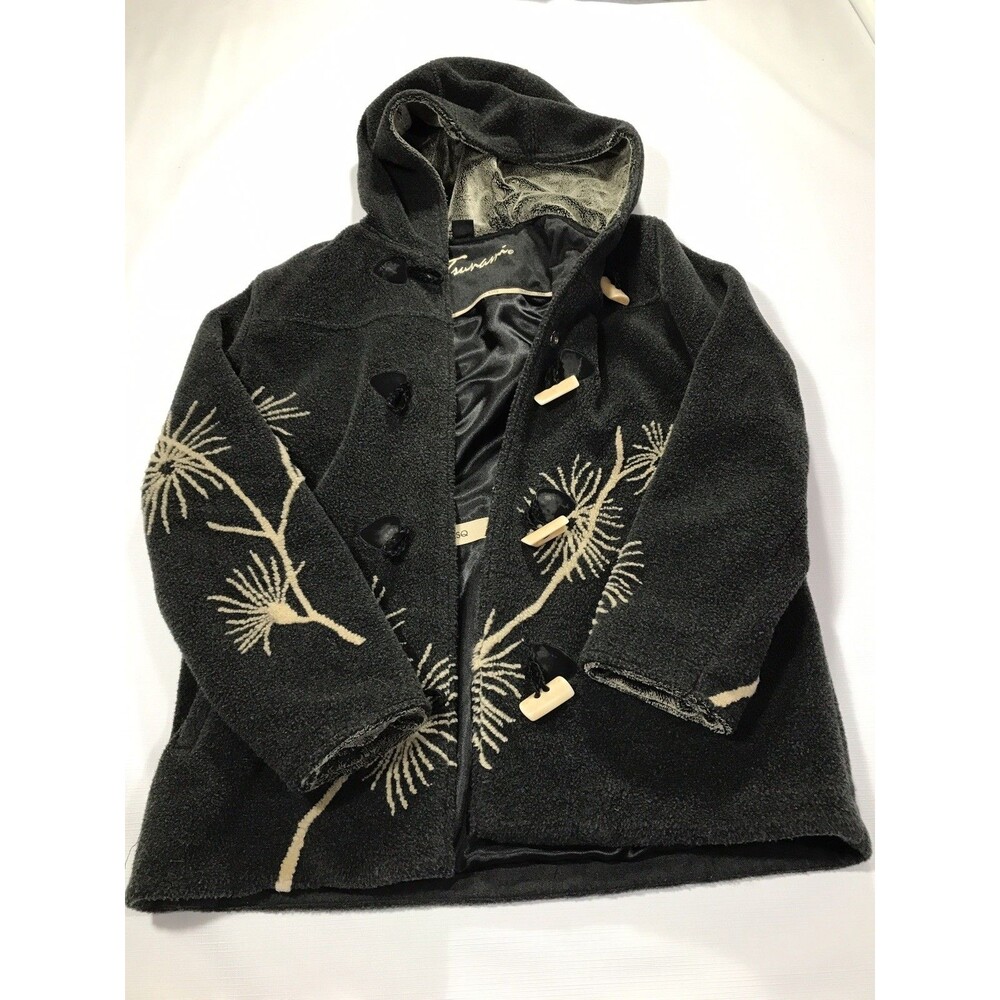 Tsunami ESQ Vintage Gray Fleece Lined Flower Dandelion Jacket Coat Size Small